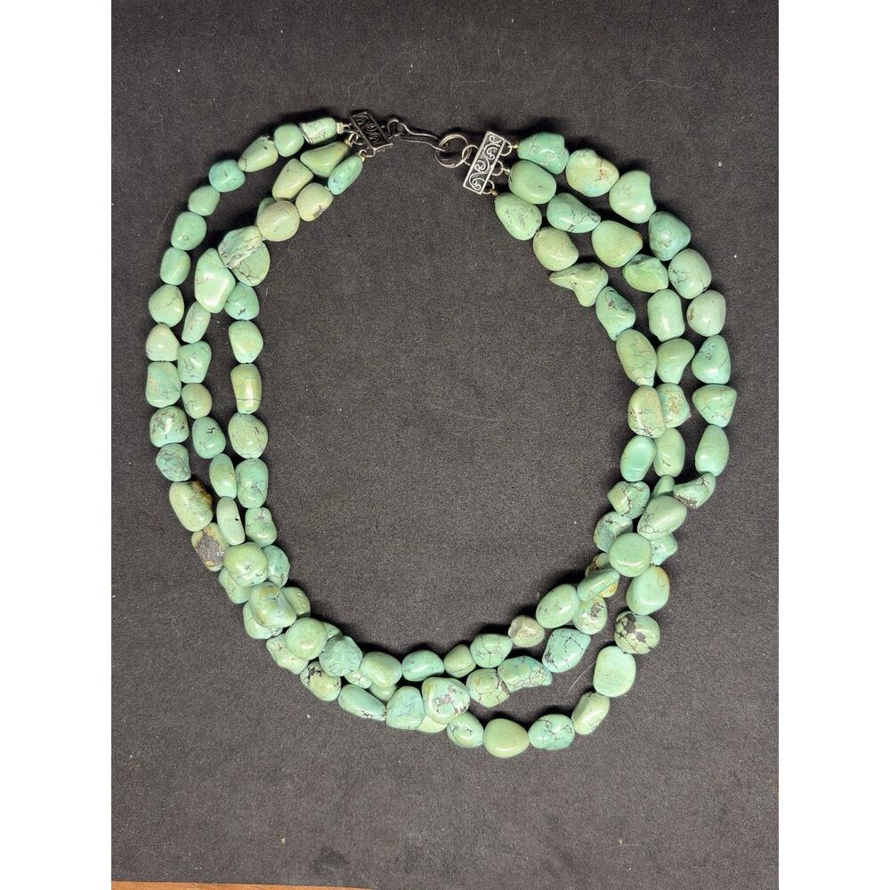 Vintage Native American Sterling Silver Polished Turquoise Multi Strand Necklace - Picture 7 of 15